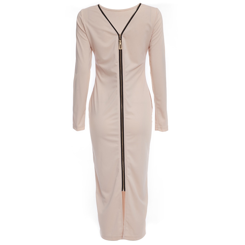 VESTLINDA Bodycon Sheath Dress Little Black Long Sleeve Party Dresses Women Back Full Zipper Robe Sexy Femme Pencil Tight Dress 23