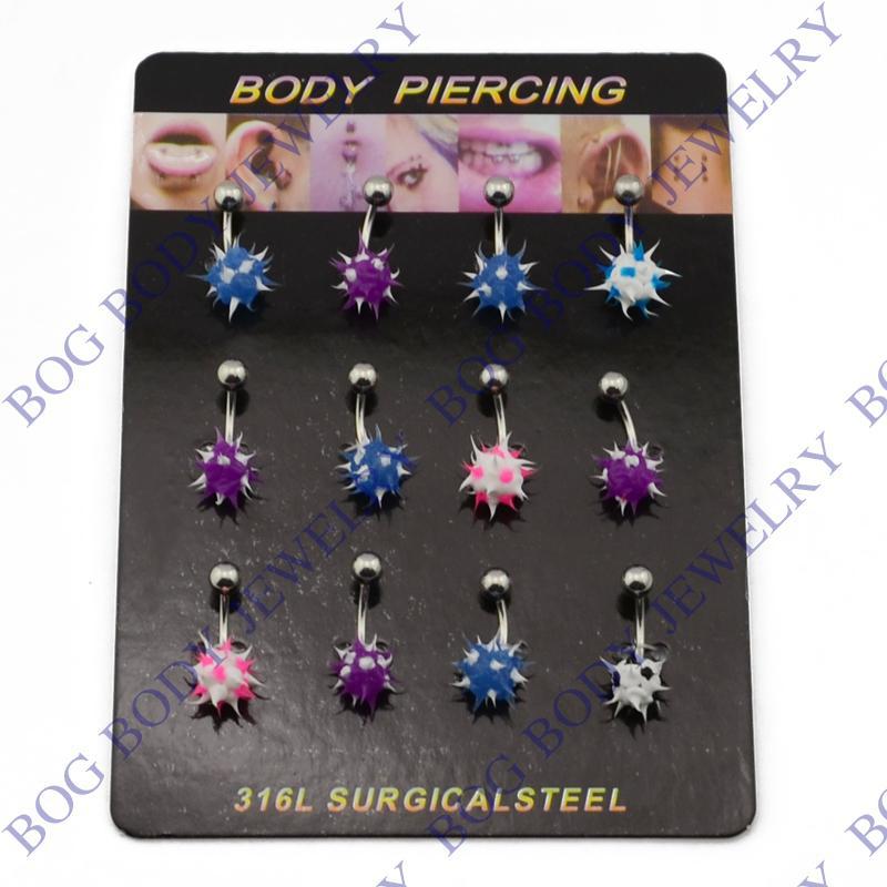 12 Pieces/Lot 16 gauge Silicone Ball Soft Spike Navel Rings Body Jewelry Belly Botton barbell ...