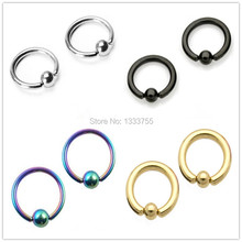 Free shipping new brand 1 Pair ball surgical Steel plated titanium colors piercing captive ring
