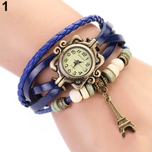 Fashion Vintage ladies women watches Eiffel Tower Leather Bracelet Quartz Watch 14CP