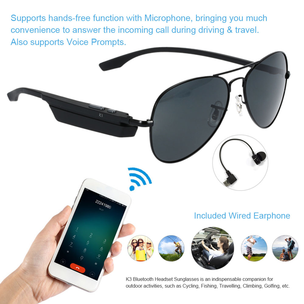 Bluetooth Wireless Sunglasses Wearphone Polarized Glasses Voice Control Phone Ca