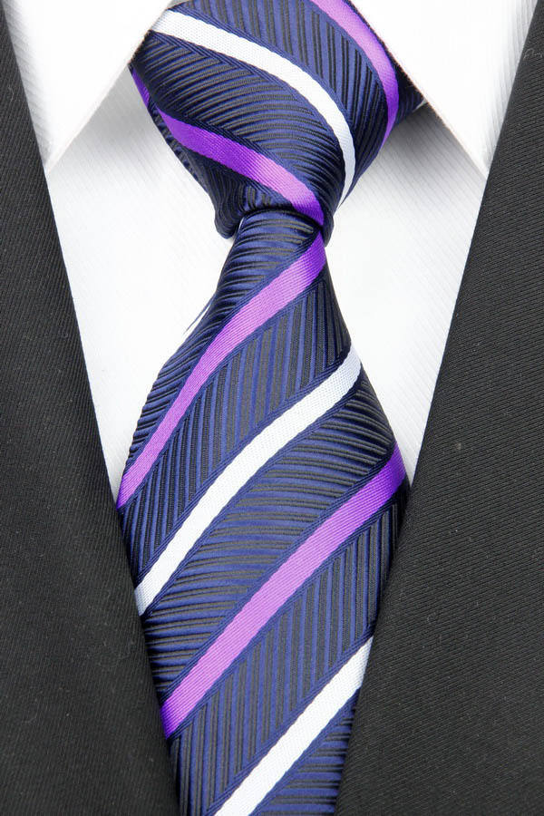 NT0135 Navy Purple Stripe Smooth Man s Wedding Business Luxury Tie Jacquard Woven Classic Silk Polyester