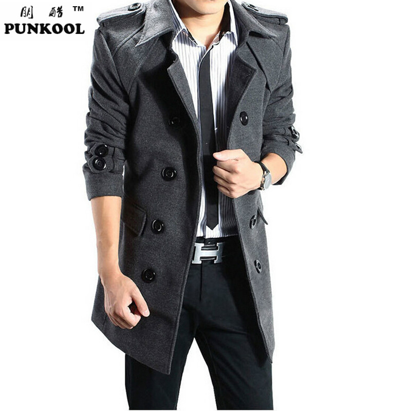 New Hot 2015 Fashion Double-breasted Winter Men Trench Coats Styish Woolen Boutique Slim Coats Long Male Trench Coat Jacket