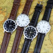 Men s Casual Business Roman Numerals Round Leatheroid Analog Quartz Wrist Watch 2878
