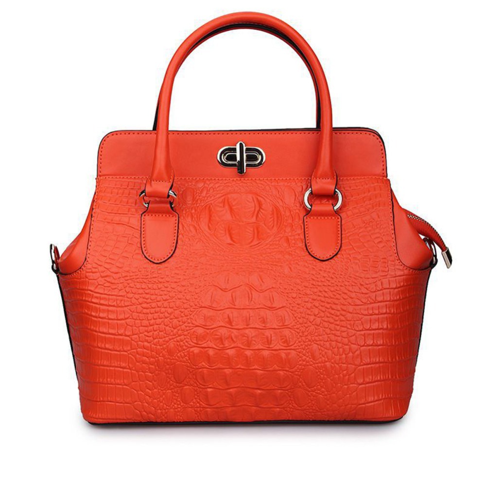 Ainifeel Women's Crocidle Embossed Bucket Genuine Leather Handbags