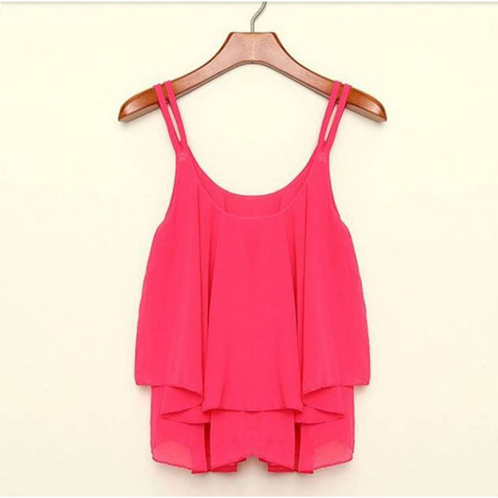 Feitong 4 Colors Women Summer Clothing Bilayer Sleeveless Shirt Chiffon Loose Vest Tank Tops Blouse Free