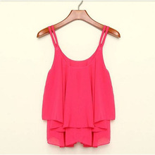 Feitong 4 Colors Women Summer Clothing Bilayer Sleeveless Shirt Chiffon Loose Vest Tank Tops Blouse Free