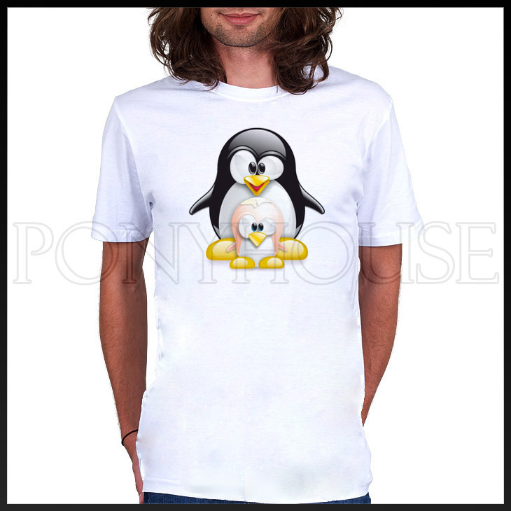 大と小サイズ ペンギン linux ロゴ tシャツ綿ライクラトップ(China (Mainland