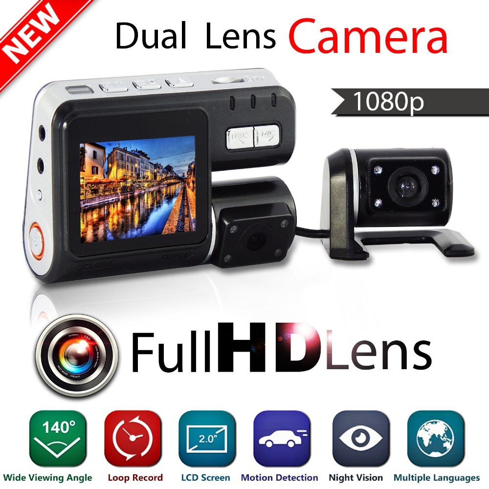 Dual Lens Camcorder i1000 Auto Car DVR Dual Camera HD 1080P Dash Cam Black Box Driving Recorder With Parking Rear lens Cameras