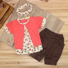 2016 Summer Cute Baby Clothes Sets Toddler Infant Girls Flower Headband T shirt Tops Floral Printed