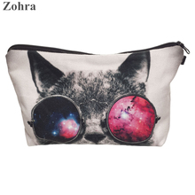 Zohra sunglasses cat 3D printing necessaire Women Cosmetics Bags neceser travel purse organizer maleta de maquiagem Makeup bag
