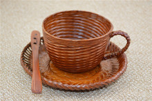 Creative gift High quality Handmade Knitted Coffee cup set Bamboo Cups and Mugs Crafts With Spoon