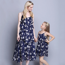 High-grade Mother Daughter Dresses Family Matching Outfits Navy blue women dersses and girls dresses Mother And Daughter Clothes