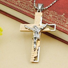 Classical Catholic Church Stainless Steel Jesus Cross Necklace Religion Crucifix Pendant Jewelry For Men Women Black