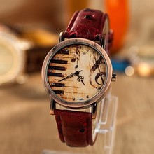 Hot Sale Vintage Luxury Women Watch Fashion Musical Symbol Casual Watches Generous Quartz Leather Dress Wristwatch Relogio Clock