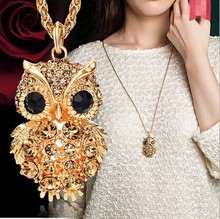 New Brand Charms Owl Necklaces Pendants Vintage Crystal Gem Cubic Zircon Diamond 18K Gold Long Chain