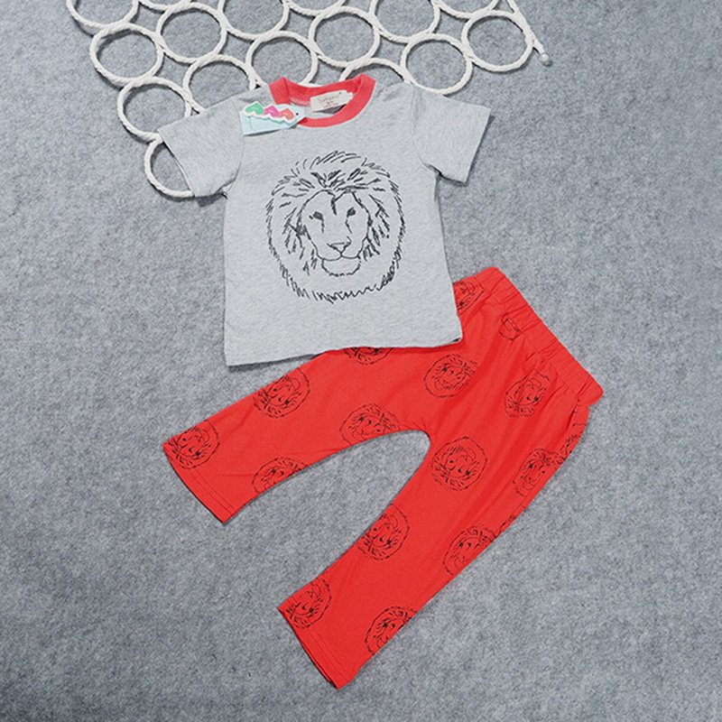 Wholesale Children Suits Summer Style Baby font b Boys b font Clothes Lion Printed Infant font