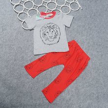 Wholesale Children Suits Summer Style Baby Boys Clothes Lion Printed Infant Clothing Set Short Sleeve O-Neck Shirt + Pants