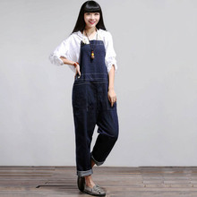 2016 Vintage Women Halter Denim Jumpsuit Overalls 2016 Fashion Full Length Plus Size Jeans Overalls Pants M/L