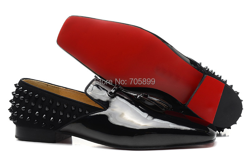black dress shoes with red bottom