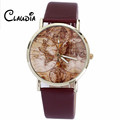 Hot Sale CLAUDIA Reloj Mujer Fashion Women s World Map Leather Band Analog Quartz Wrist Watches