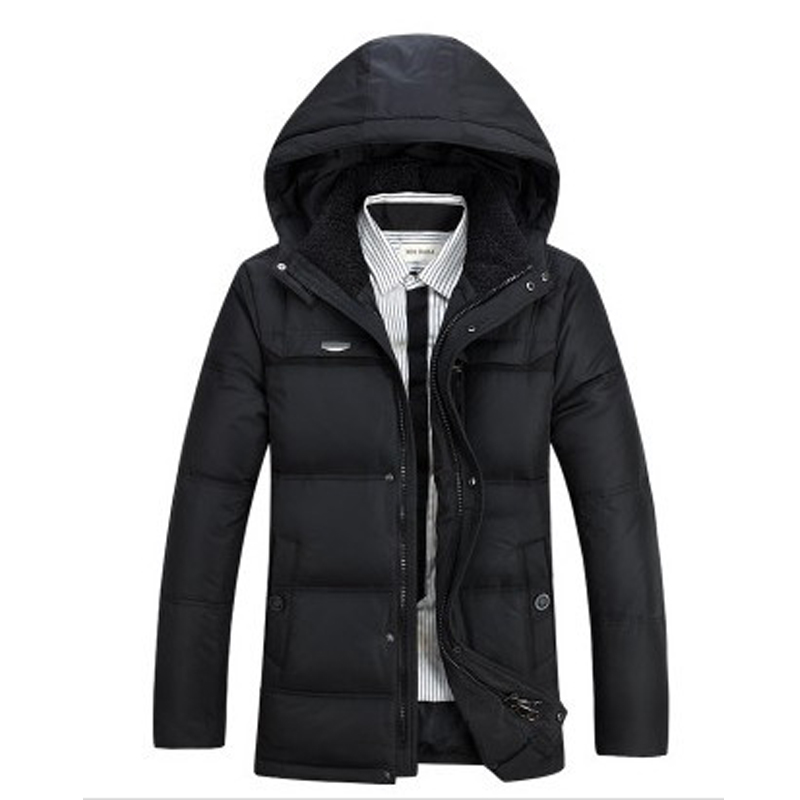 Fashion New Warm Duck Down Jacket Men Solid Hooded Winter Coat Men Single Breasted Zipper Parkas