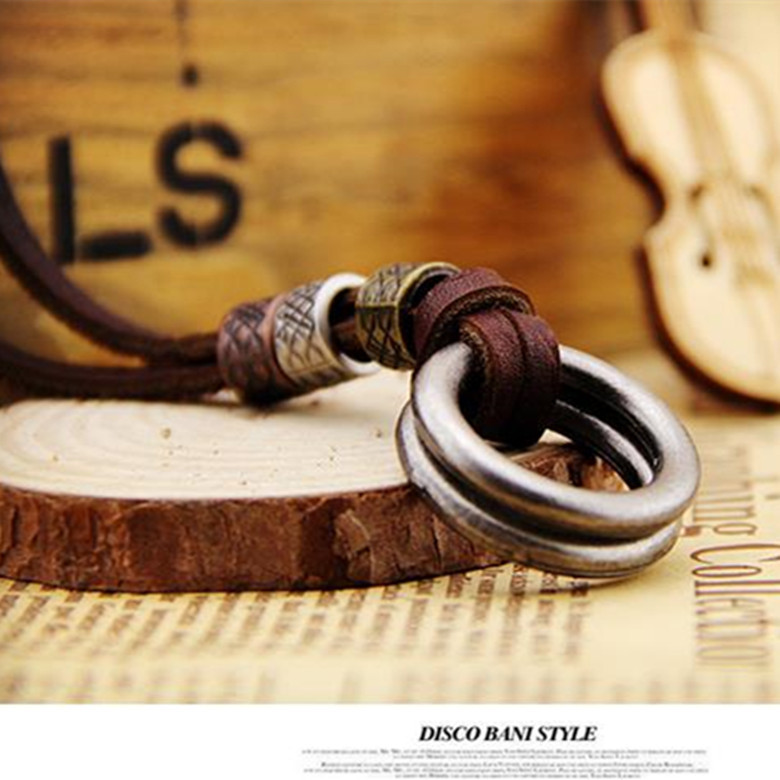 100% Genuine Leather Men Necklaces Retro Cheap Pendants Neckless Adjustable Cool Male Jewelry (3)