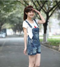 2015 plus size Korean summer lady loose ripped denim overalls casual denim shorts pants suspenders Jumpsuits Rompers women jeans