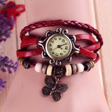 Lackingone 2015 christmas gift hot sale relogio feminino leather women watches Vintage Hand Knit butterfly pendant