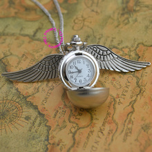 hot antique silver wing golden gold snitch ball quartz pocket watch necklace women arabic number hour