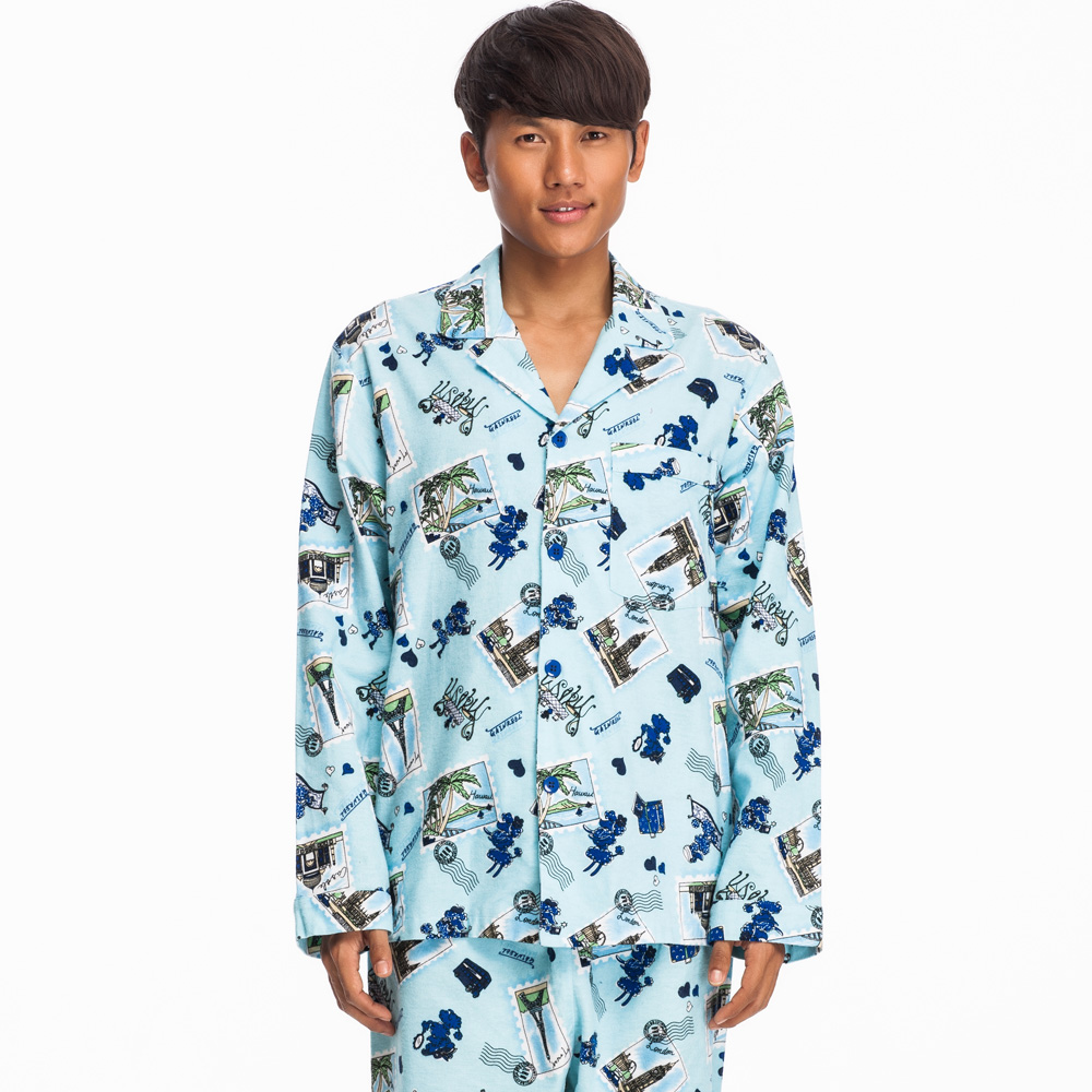 Song Riel autumn and winter cotton casual long sleeved cardigan cartoon pajamas comfortable tracksuit men Huayu