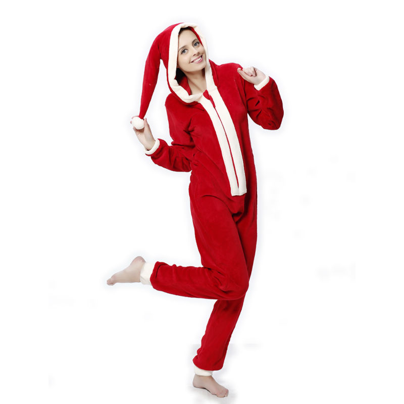 Ladies Plus Size Coral Fleece Christmas Costume Onesie Winter Warm Christmas Party Cloths Pajama Onesie For Women