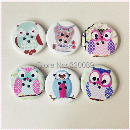 50pcs/lot 30mm Owl Large Wooden Sewing Buttons Baby Shower Craft Scrapbooking Embellishments