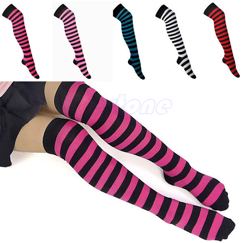 Z101 Women Girl Stripe Stripy Striped Over The Knee Thigh High Socks Long Socks