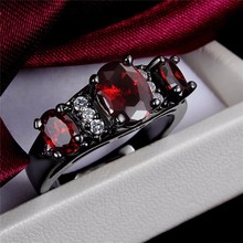 GALAXY New Trendy Unique Black Gold Filled 3 Pcs Red Zircon Ruby Rings For Women Fashion