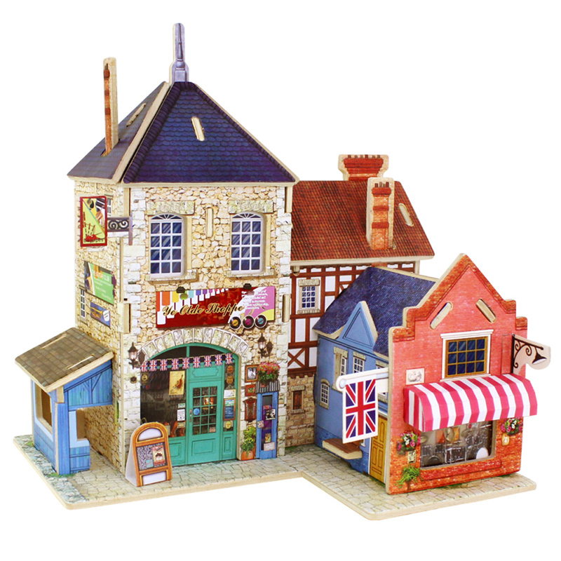 Lovely British Musical Instrument Shop 3D Jigsaw Puzzle Kids Wooden Toys Children's Educational Wooden Chalets Toys #1JT