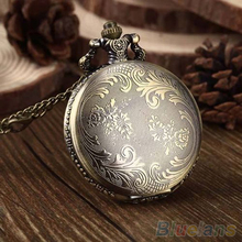 Retro Vintage Unique Bronze Quartz Pendant Chain Necklace Clock Pocket Watch 1K3O