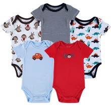 Summer Cotton Baby Rompers Infant Toddler Jumpsuit Short Sleeve 5 Pcs Baby Girl Boy Clothing O