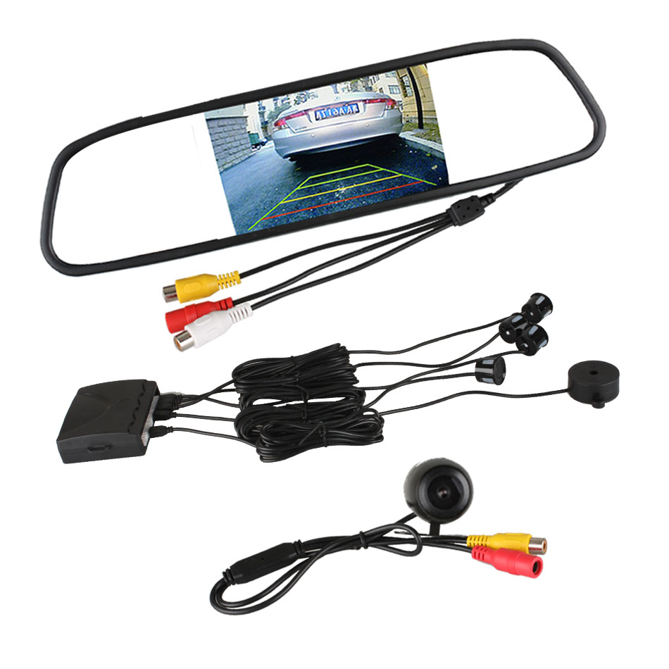 3 in 1 Dual Core CPU 4 Parking Sensors Car Reverse Rear View Camera Backup Parking Radar Alarm Kit Mirror Monitor Assist System