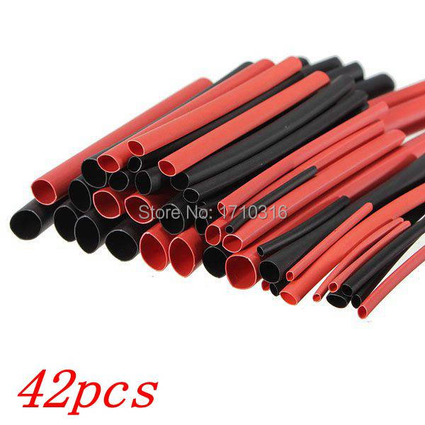 Hot Sale 42pcs 6 Sizes Ratio 2 1 Red Black Polyolefin H type Heat Shrink Tubing