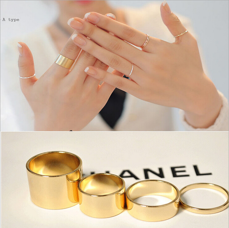 KUNIU 2014 4 Pieces New Hotsale And Wholesale Fashion Alloy Punk Lord Nails Ring Combination Gold