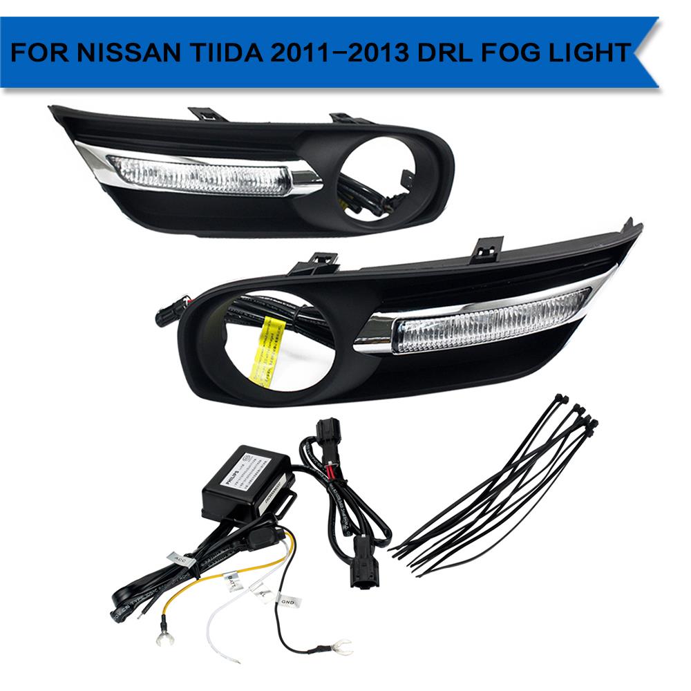 One Set LED Car DRL Daytime Running Light Front Fog lamp For NISSAN TIIDA 2011 2012 2013 Super Bright D10