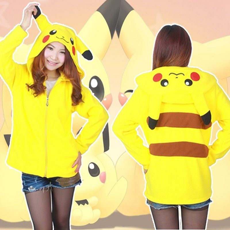 Hot Anime Pokemon Master Pikachu Cosplay Costume Zipper Coat Long Sleeve Hoodies In Hoodies 5907