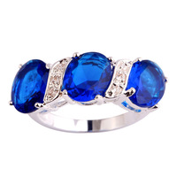 Endearing Classic Style Women Men Fashion Jewelry Blue Sapphire Quartz 925 Silver Ring Size 6 7 8 9 10 Wholesale Free Shipping