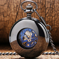 2016 New Cool Hand Wind Mechanical Pocket Watch Skeleton Watches Smooth Design Fashion Men Watch Vintage