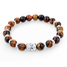 Pulseras Mujer Tiger Eye Stone Buddha Beads Bracelets Elastic Charm Bracelet Rope Chain Natural Stone for Men and Women Jewelry