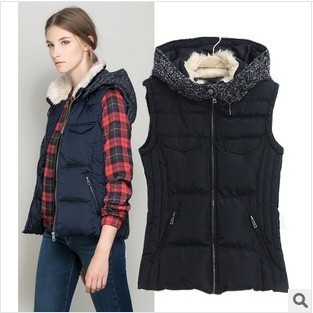 2014 New List Women s Vest Winter Sleeveless Women S Hooded Vest Color Patchwork Wadded Jacket