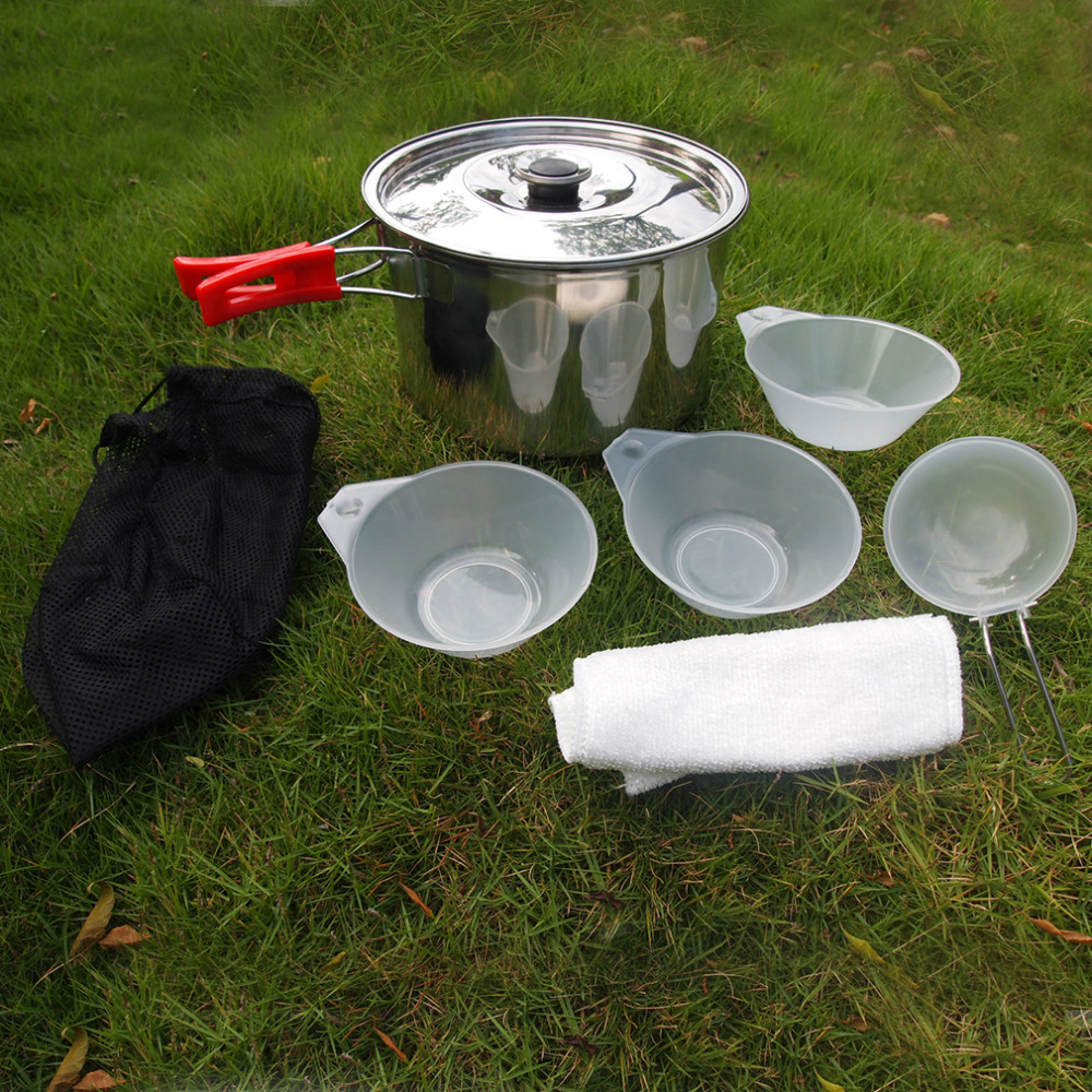 Good deal 6pcs Outdoor Camping Cookware Hiking Equipment Cooking Picnic Bowl Pot Set