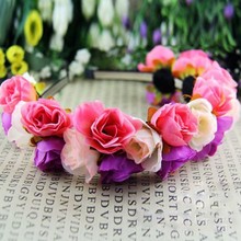 Rose Flower Crown Headbands for Women Wedding Festival Double Row Floral Garland Hairbands