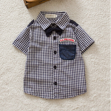 Newest Boys Button down Plaid Short Sleeve Shirts Tie Lapel Blouse Tops Age 0 3Y Free
